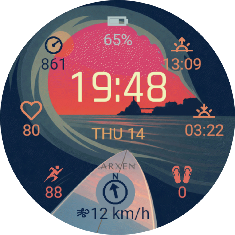 BIARRITZ surf Watch Face for Garmin · awake mode
