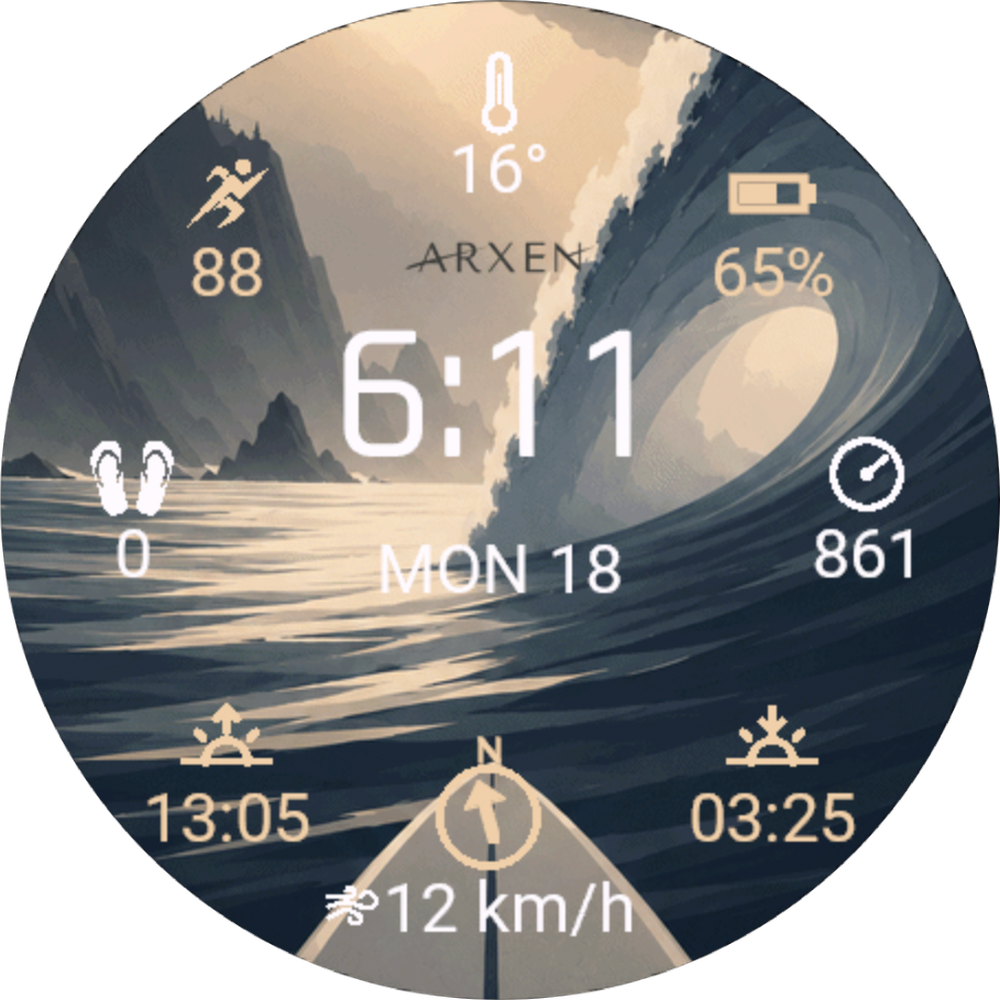 MAVERICKS surf Watch Face for Garmin · awake mode