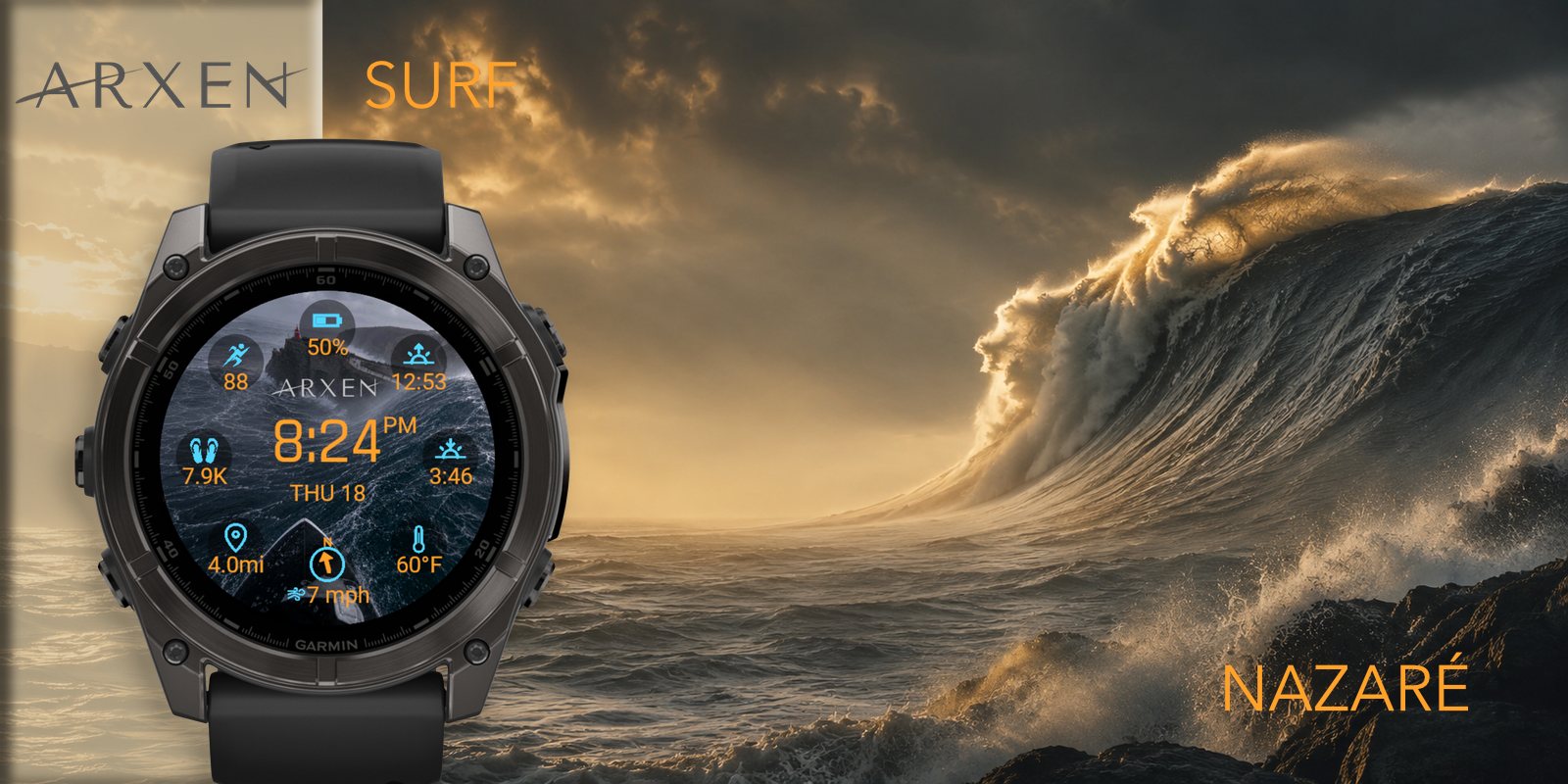 NAZARÉ surf Watch Face for Garmin