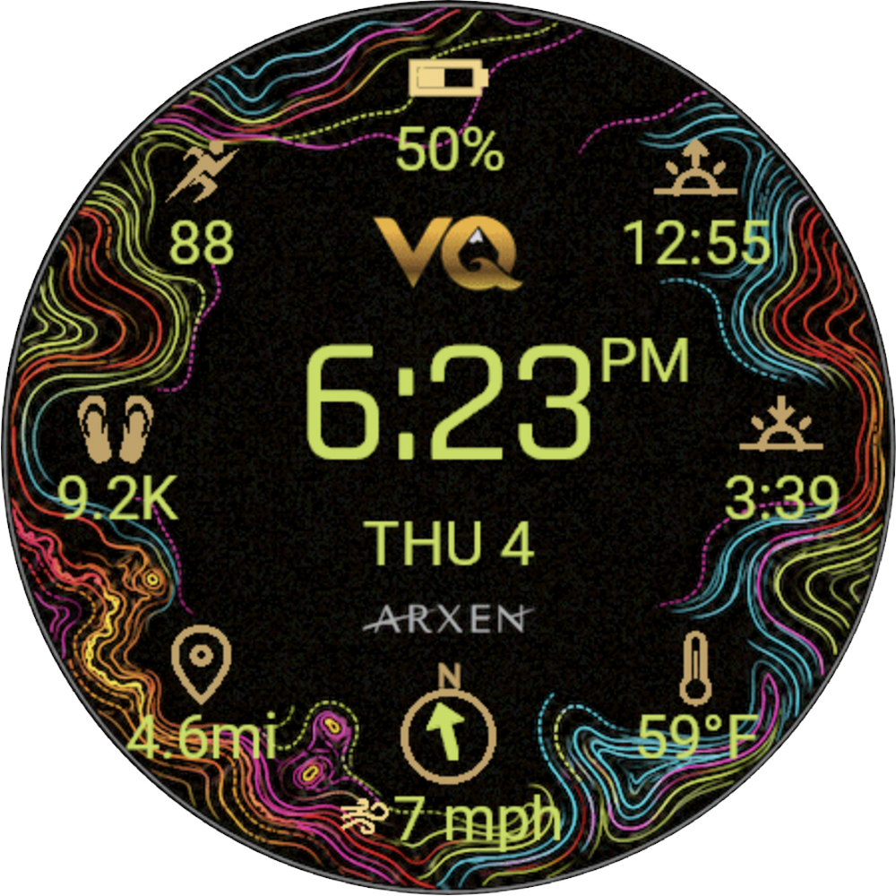 VIDA QUECHUA surf Watch Face for Garmin · awake mode