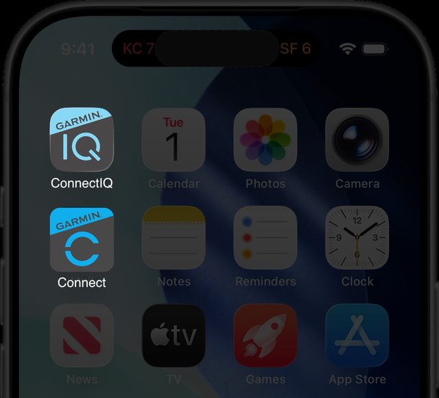 Aplikace Connect IQ Store k instalaci na domovské obrazovce telefonu
