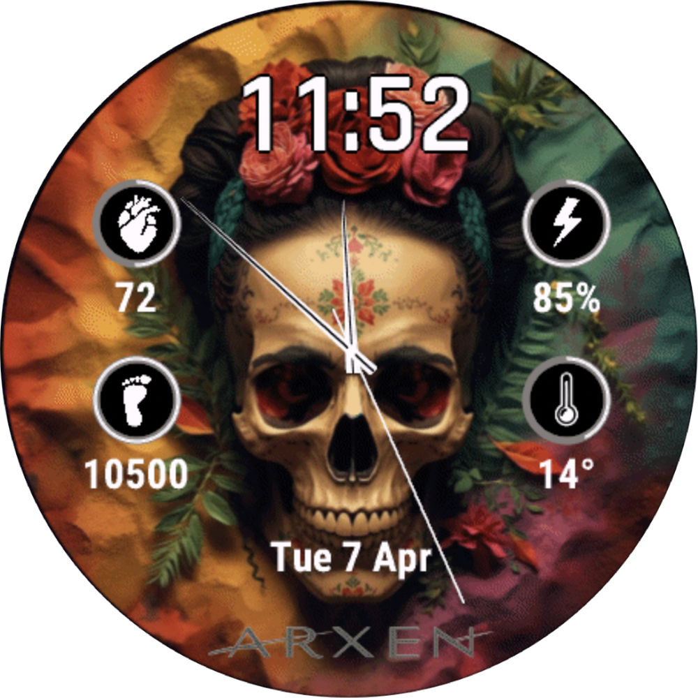 FREEDA sugar skull watch face for Garmin · awake mode