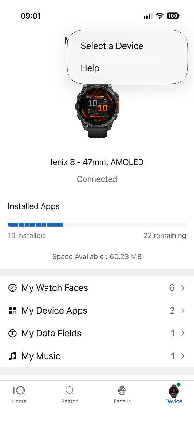 Aplikacja Connect IQ Store z zegarkiem wybranym u góry