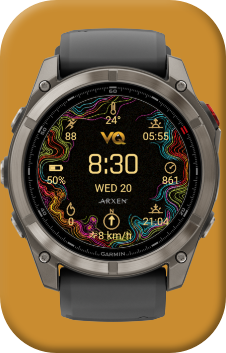 Vida Quechua watchface · monochrome amber